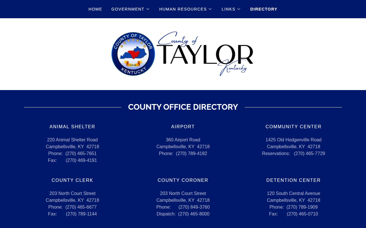 Taylor County directory detention center listing